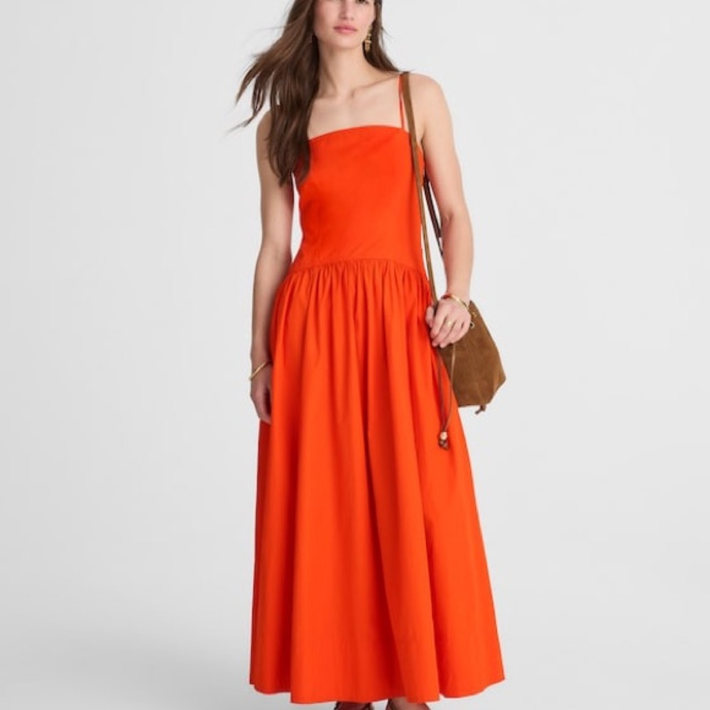 Madewell Poplin Seamed Maxi Dress Orange Crisp Cotton Cottage Prairie